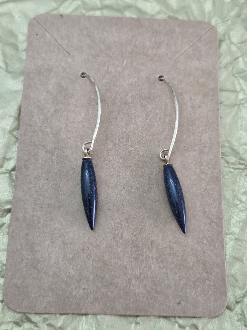 Vintage Holly Yashi Goldstone Earrings with Black Sparkle Drops